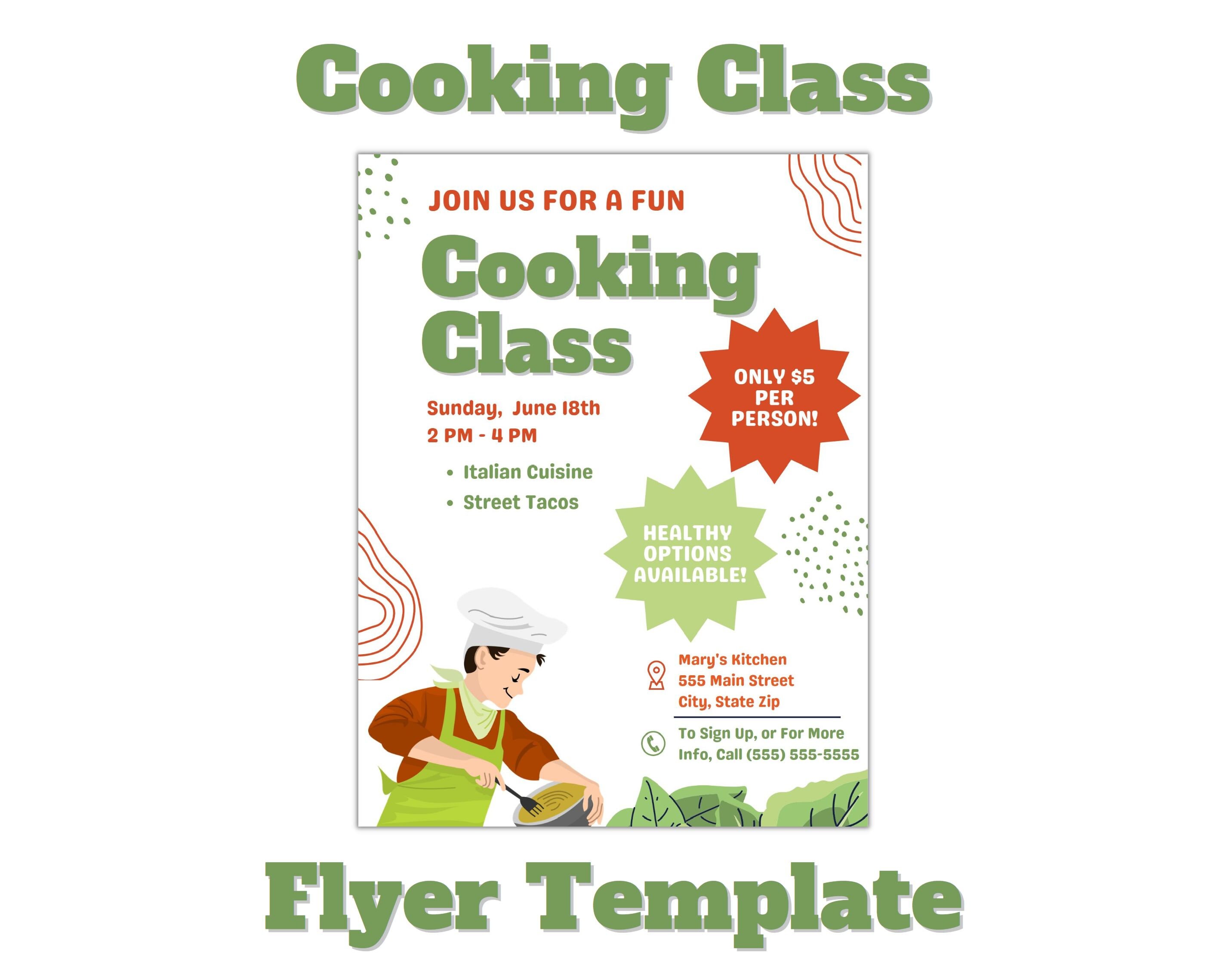 Printable Cooking Class Event Flyer Invite Invitation Template Edit in