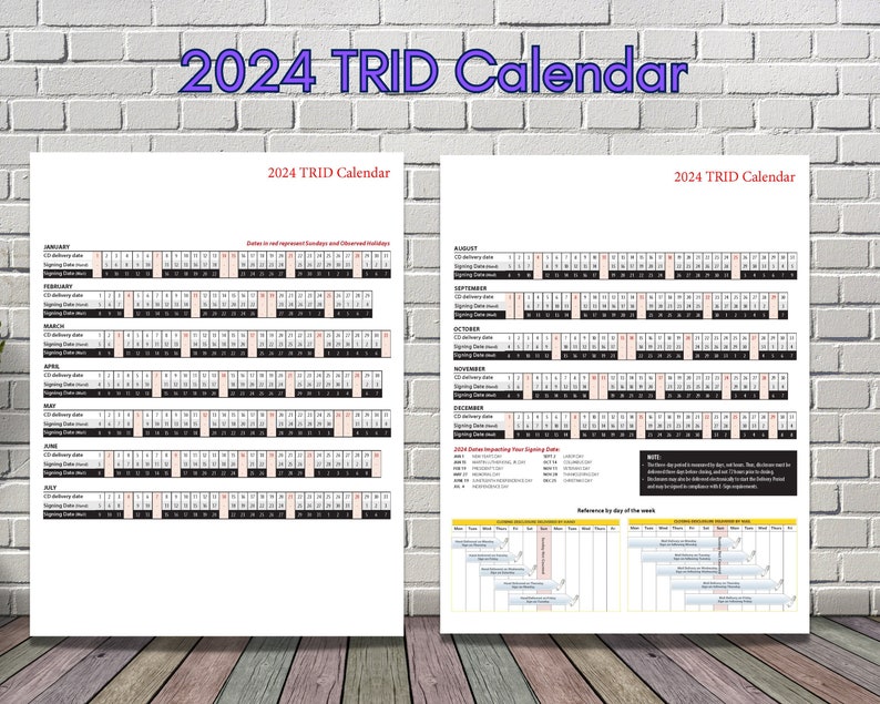 Printable 2024 TRID Calendar for Mortgage Loan Signings Title Etsy