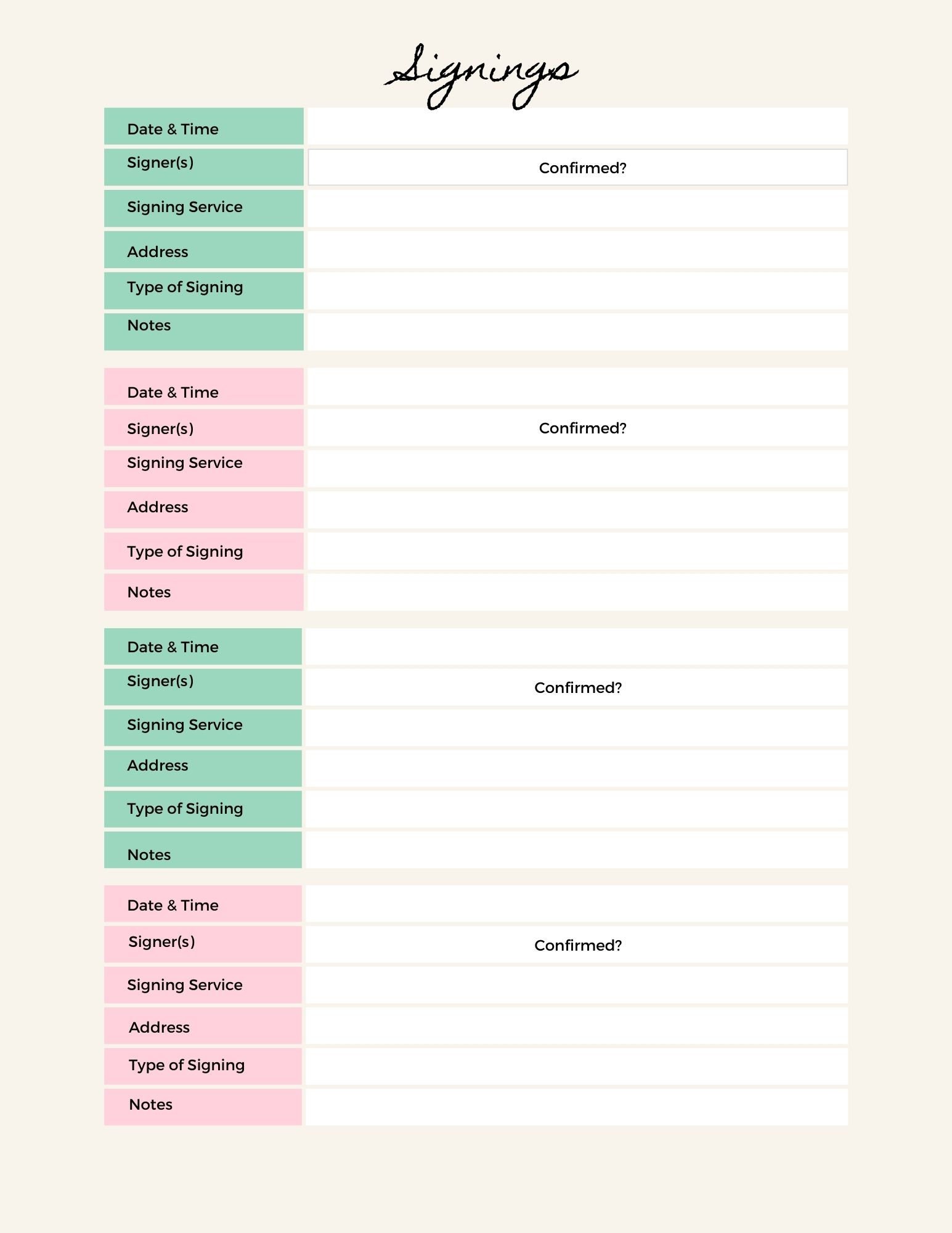 Printable Notary Notary Signing Agent 1 Page Planner Sheet Template ...