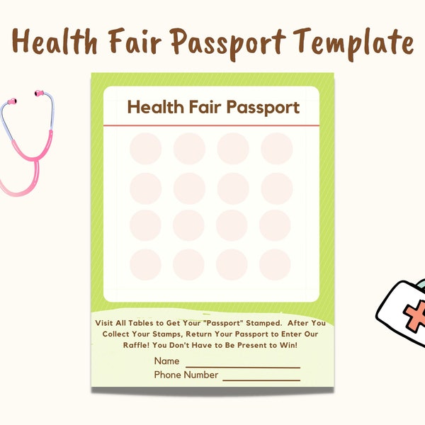 Health Resource Fair Event Vendor Check In Passport Template Edit in CANVA Adobe PDF Instant Digital Download Use for Raffle Prizes