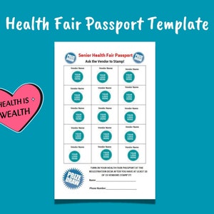 Printable Health Fair Resource Fair Job Fair Event Passport Template Instant Download Editable in Adobe PDF or CANVA (Free Version)