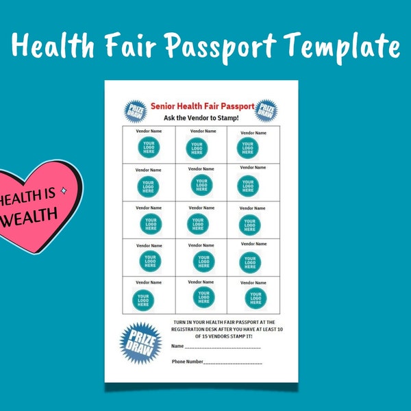 Printable Health Fair Resource Fair Job Fair Event Passport Template Instant Download Editable in Adobe PDF or CANVA (Free Version)