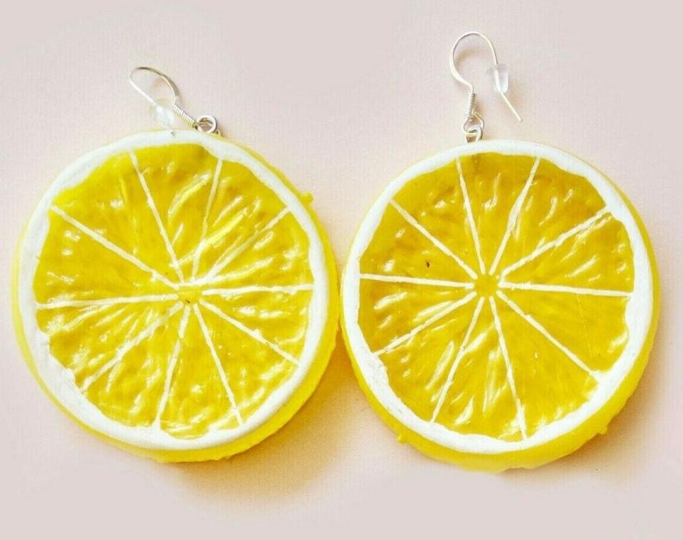Handmade Lemon Charm Earrings Lemon Drop Earrings Yellow Etsy