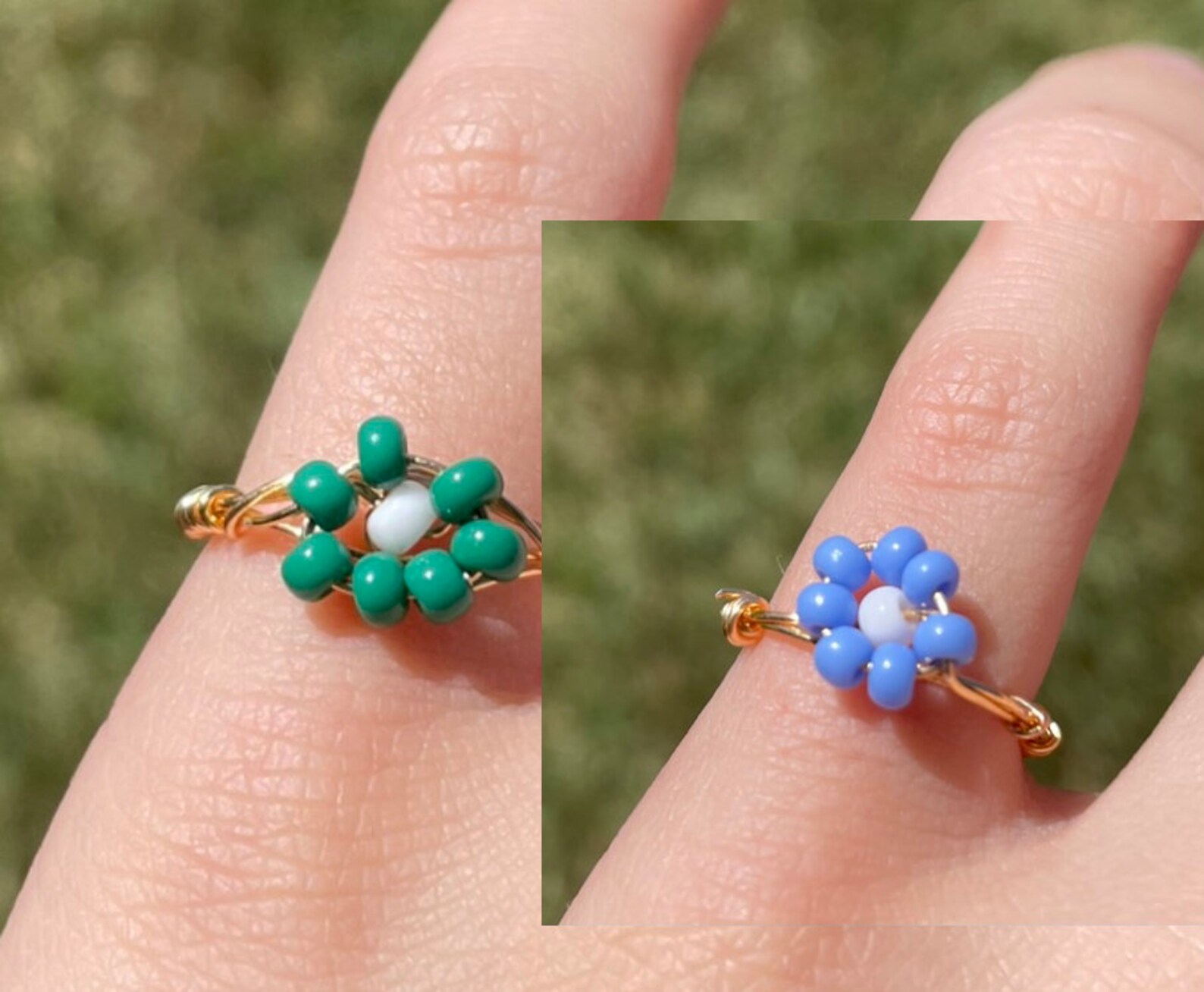 Beaded Flower Ring with Gold Band. Two Colors Etsy