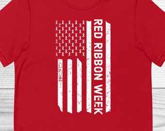 Camisa de la Semana de la Cinta Roja, Camisa de la Bandera de la Semana de la Cinta Roja de los Estados Unidos, Camisa de Concientización de la Semana de la Cinta Roja, En octubre Usamos Camisa Roja, Camisa de la Bandera Americana