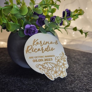 Save the date magnet, Personalized wedding magnets, Wedding invitation, Wedding favor, Turtle wedding magnet, Wedding decor, Natural wood