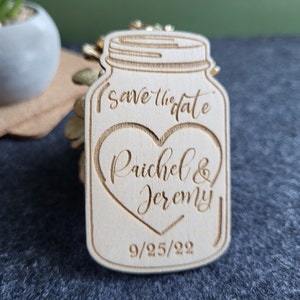 Save the date Jar magnet, Personalized wedding , Wedding invitation, Wedding favor, Wood wedding magnet, Wedding decor, Natural wood