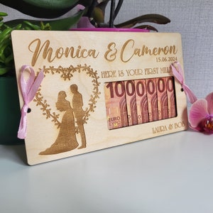 Carta regalo per matrimonio, il tuo primo milione, biglietto personalizzato, fai da te, regali di nozze in denaro, regalo in denaro per la coppia. Bomboniera, legno naturale