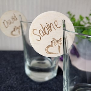 Amuletos de vidrio personalizados, Decoración de mesa de boda, Decoración de mesa de fiesta, Nombres de invitados, Regalo de despedida de soltera, Recuerdo de boda, Marcadores de bebidas, Copa de vino