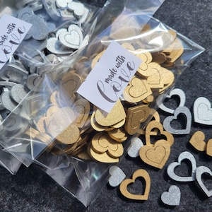Confetti, Set of two heart shape confetti, Wood wedding decor, Wedding favor, Table decor, Rustic table scatter, Silver, Gold, Eco
