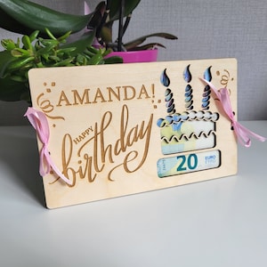 Carte-cadeau personnalisée en argent, porte-monnaie, carte-cadeau en bois gravée au laser, carte-cadeau d'anniversaire, carte-cadeau de joyeux anniversaire, cadeau spécial