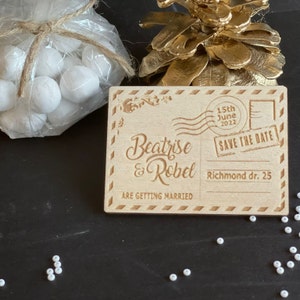 Save the date magnet, Personalized wedding envelope, Wedding invitation, Wedding favor, Wood wedding magnet, Wedding decor, Natural wood
