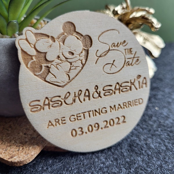 Save the date magnet, Inspired by Disney magnets, Wedding invitation, Wedding favor, Wood wedding magnet, Wedding decor, Mickey Minnie