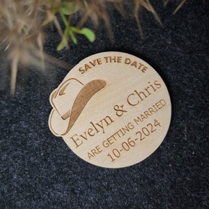 Save the date magnet, Personalized wedding magnets, Wedding invitation, Wedding favor, Cowboy wedding magnet, Wedding decor, Natural wood