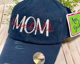 Baseball Mom Ponytail Hat, Mom Baseball Cap, Game Day Mom Adjustable Cap, Gift for Mom, Mother's Day Gift, Vintage Style, READY to Ship