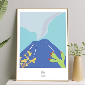 Plakat Etna z miotłą i opuncją Sycylia 100% Made in Sycily