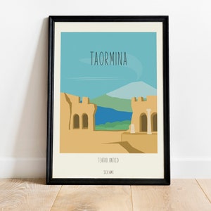 Plakat Taormina, starożytny teatr w 100% wyprodukowany na Sycylii