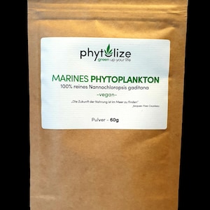 Polvo de Fitoplancton Marino 60g Nannochloropsis | Alga en Polvo Superalimento del Mar | Omega 3 vegetal Detox Antioxidantes Proteína vegana