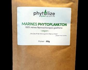 Polvo de Fitoplancton Marino 60g Nannochloropsis | Alga en Polvo Superalimento del Mar | Omega 3 vegetal Detox Antioxidantes Proteína vegana