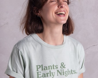 Plants & Early Nights Short Sleeved Organic Cotton T-Shirt in Mint - Natural ink - Natural Dye - Slow Fashion - Eco Fashion