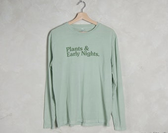 Plants & Early Nights Long Sleeved Organic Cotton T-Shirt in Mint - Natural ink - Natural Dye - Slow Fashion - Eco Fashion