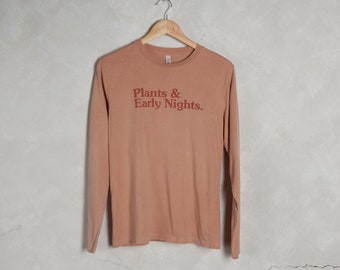 Plants & Early Nights Long Sleeved Organic Cotton T-Shirt in Bark - Natural ink - Natural Dye - Slow Fashion - Eco Fashion