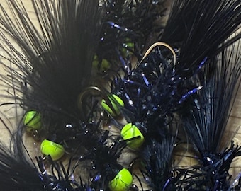 Vampire Leeches Stillwater Fly Fishing Flies Set of Three Size 12 Trout / Fishing Flies. Chartreuse Tungsten Beads/ Daiichi Hooks