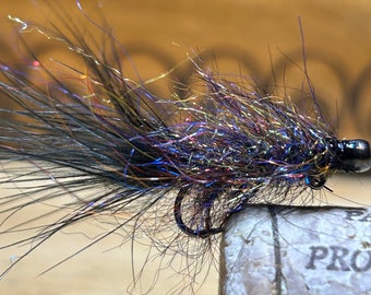 Canadian Black Balanced Leeches. Set of 3. Black Nickel Tungsten Beads Fly Fishing Flies. Marabou Tail