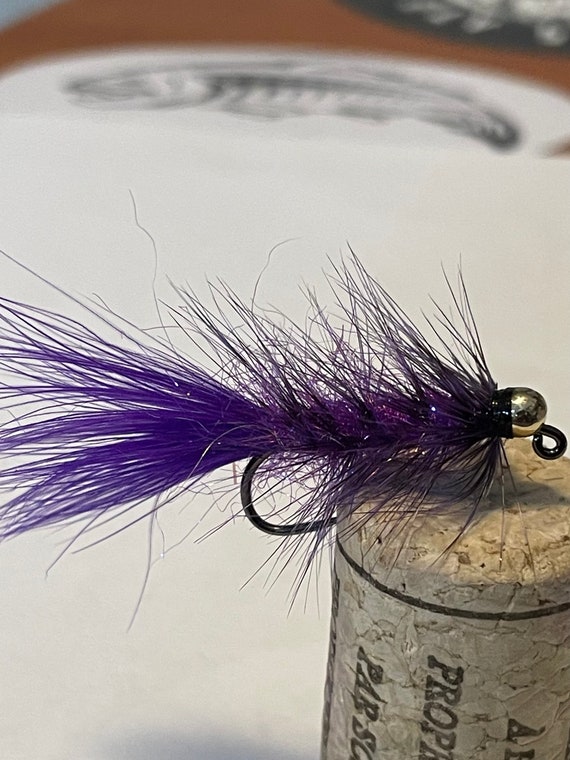 Purple Ice Dub Jig Leeches Wooly Buggers. Set of 3. Gold Tungsten