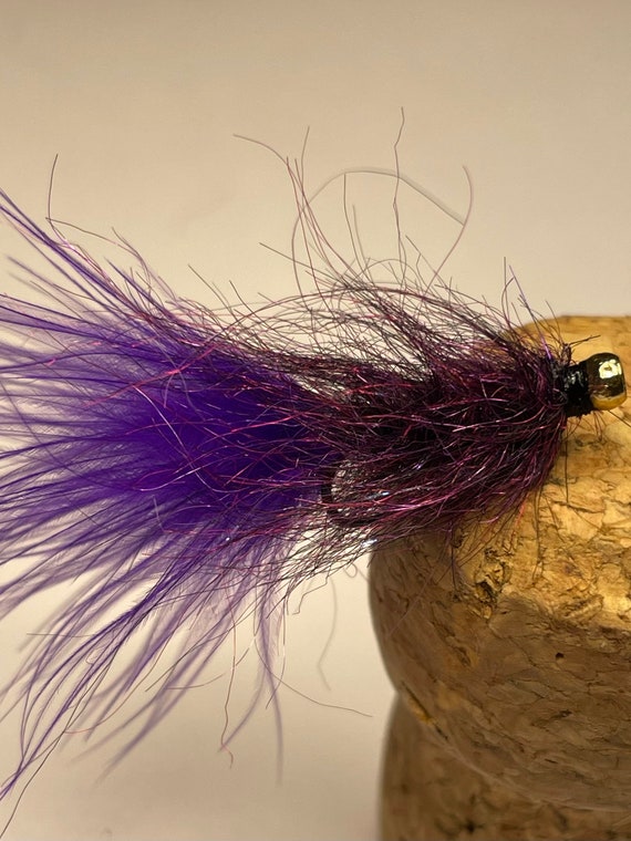 Black/purple Balanced Leeches. Set of 3. Gold Tungsten Beads Fly Fishing  Flies. Purple Marabou Tail -  Canada