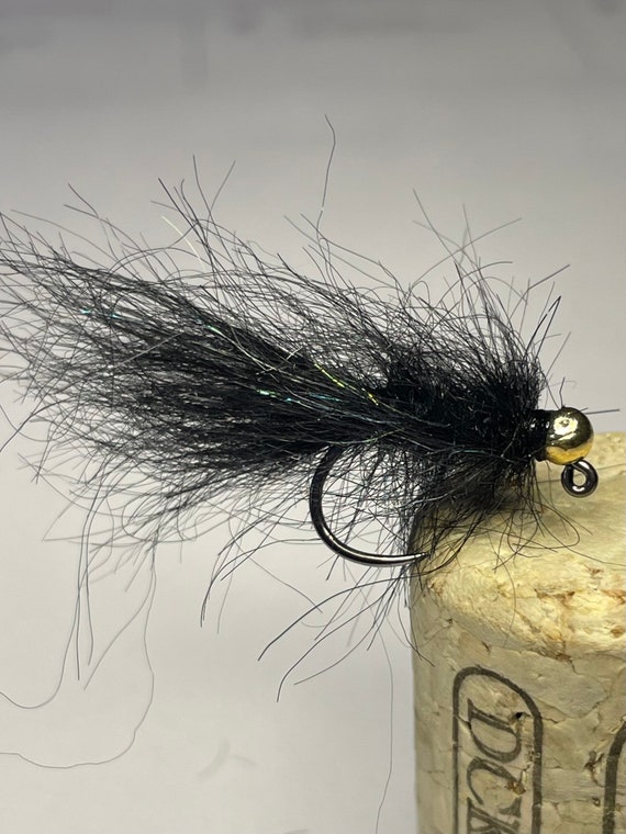Black Jig Leeches. Wide Gape Barbless Hooks / Set of 3. Tungsten Beads Fly  Fishing Flies 