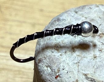 Black n Silver  Chironomids Stillwater Fly Fishing Flies Set of Three. Tungsten Beads. Trout / Fishing Flies.