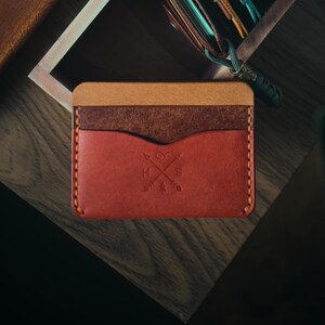 Tarjetero de cuatro elementos, tarjetero minimalista, carteras de cuero, cartera de cuero hecha a mano para hombre, elemento fuego, regalo de cumpleaños
