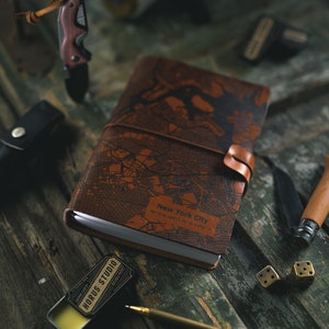 Carnet de notes relié en cuir fabriqué à la main, cadeaux personnalisés pour hommes, cadeaux pour femmes, agenda en cuir, pour les amateurs de New York