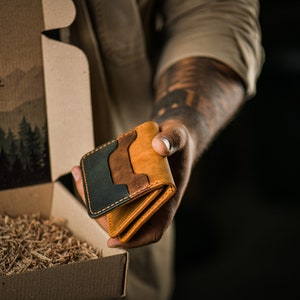 Cartera de cuero para hombres, Cartera personalizada, Bolsos de cuero, Cartera fina de cuero, Regalos de cuero hechos a mano, Monedero de cuero para hombres, Regalo de Navidad