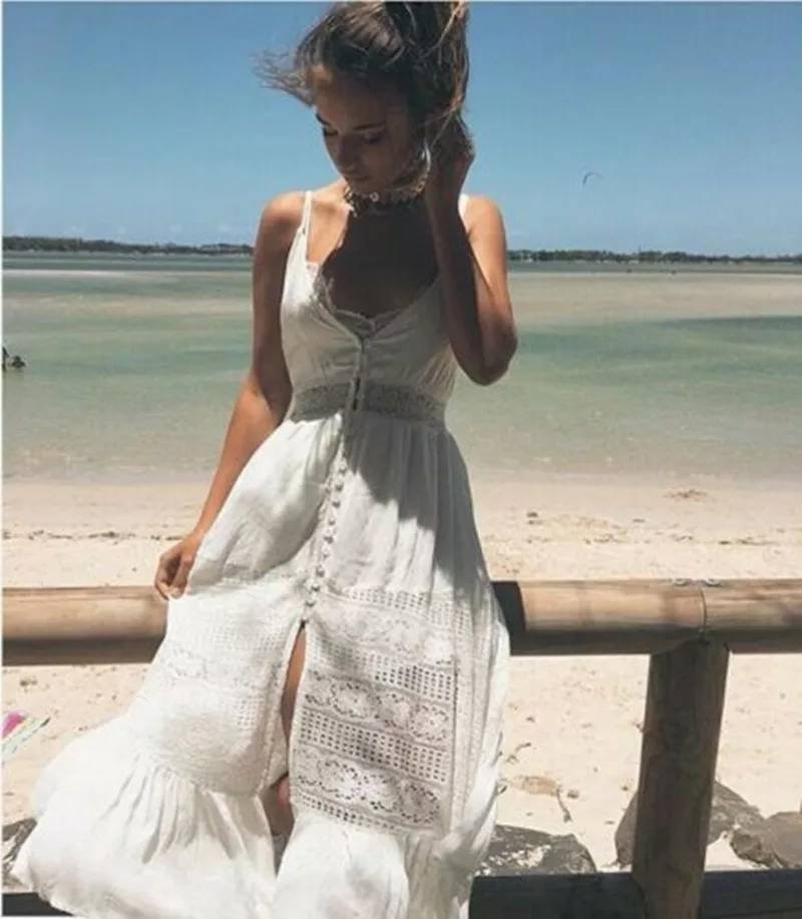 Bohemian gypsy boho beach cocktail midi lace tie back cami | Etsy