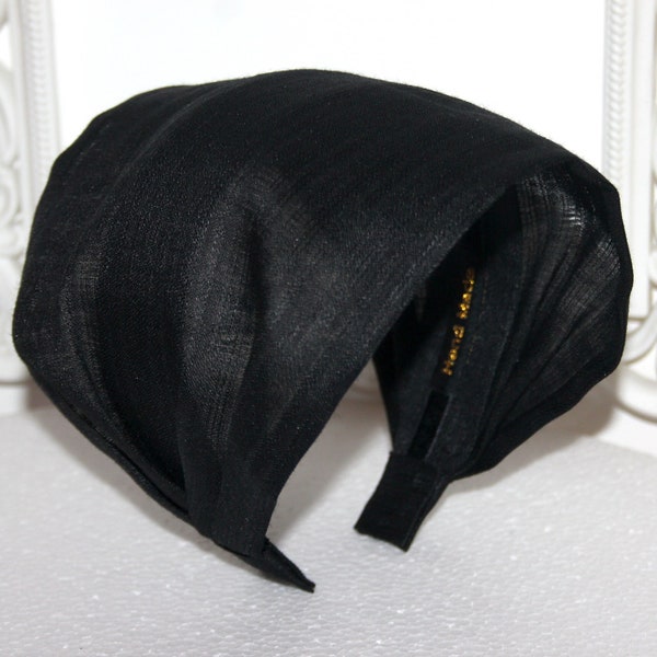 Linen bandana headband Black 6"-10" inch stripe pattern hairband for women, alopecia head cover, comfy hippie headband