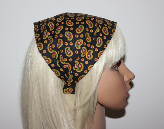 Black Bandana Headband Boho Yellow Print Paisley Hairband Scarf Wide Retro Headband for Women Structured No Slip Headband Etsy