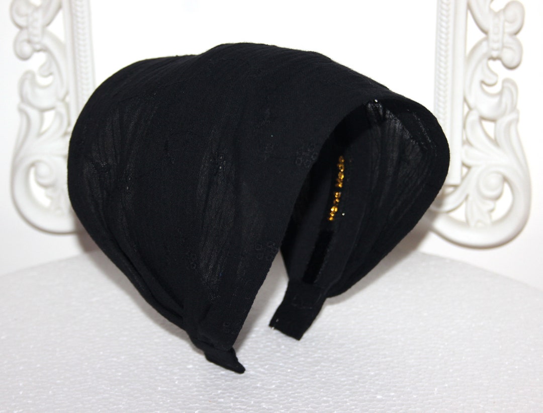 Gauze bandana headband 6"-10" inch Embroidered Black cotton hair scarf for women, comfy hippie headband