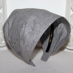 Linen headband bandana Gray melange hairband for women, wide alopecia head wrap