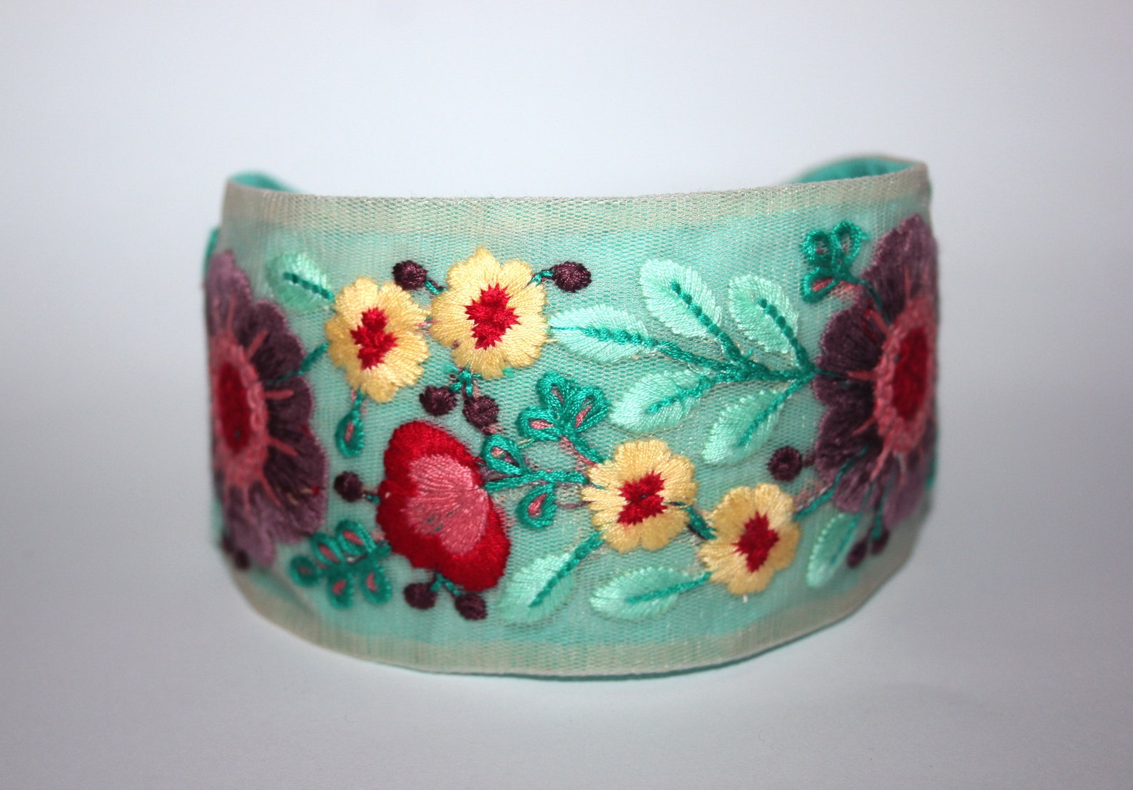 Boho headband scarf Aqua Blue embroidered flower hairband for Etsy