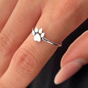 Anillo con estampado de pata, anillo para amantes de los animales, oro blanco, amarillo o rosa sólido de 14 quilates. Anillo de cachorro de pata de perro para mujer ~ regalo de paso. Anillo de amor de cachorro.