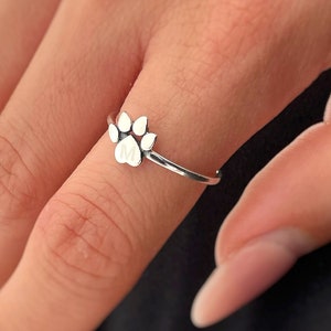Engravable Paw Print Ring, Animal Lover Ring, Dogs Paw Print Ring in Sterling Silver, Yellow or Rose Gold, Puppy Initial Ring~Solid 14K Gold