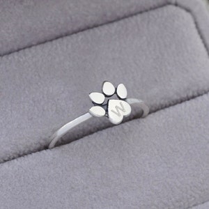 Engravable Paw Print Ring, Animal Lover Ring, Dogs Paw Print Ring in Sterling Silver, Yellow or Rose Gold, Puppy Initial Ring for Woman