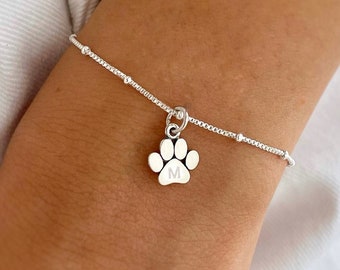 Paw Print Charm Bracelet. Engravable Mini Dog's Paw Bracelet, Cat's Paw Bracelet, Pet Anklet. Pet Memorial Gift in 925 Silver ~ Dog Lover's.