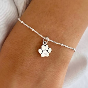 Paw Print Charm Bracelet. Engravable Mini Dog's Paw Bracelet, Cat's Paw Bracelet, Pet Anklet. Pet Memorial Gift in 925 Silver ~ Dog Lover's.