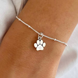 Paw Print Charm Bracelet. Engravable Mini Dog&#39;s Paw Bracelet, Cat&#39;s Paw Bracelet, Pet Anklet. Pet Memorial Gift in 925 Silver ~ Dog Lover&#39;s.