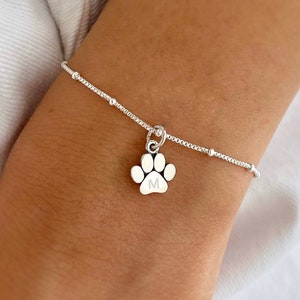 Paw Print Charm Bracelet. Engravable Mini Dog's Paw Bracelet, Cat's Paw Bracelet, Pet Anklet. Pet Memorial Gift in 925 Silver ~ Dog Lover's.