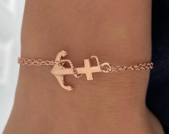Anker Armband mit Doppelte Kette. Anker Armband. Matrosen Armband. ~ Maritimes Geschenk ~ Armband für Meeresliebhaber. Ocean Geschenk, Navy Armband.