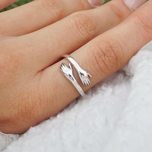 Hug Ring - Hugging Ring In Silver, Rose or Yellow Gold - Hand Ring - Love Hug Ring - Friendship Ring, Couples Ring - Engravable Ring - Love